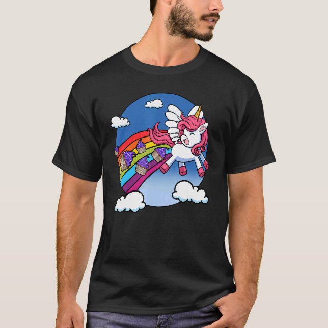 Cupcake Rainbow Unicorn Flying Fairy Cake Pastry C T-Shirt (Front)