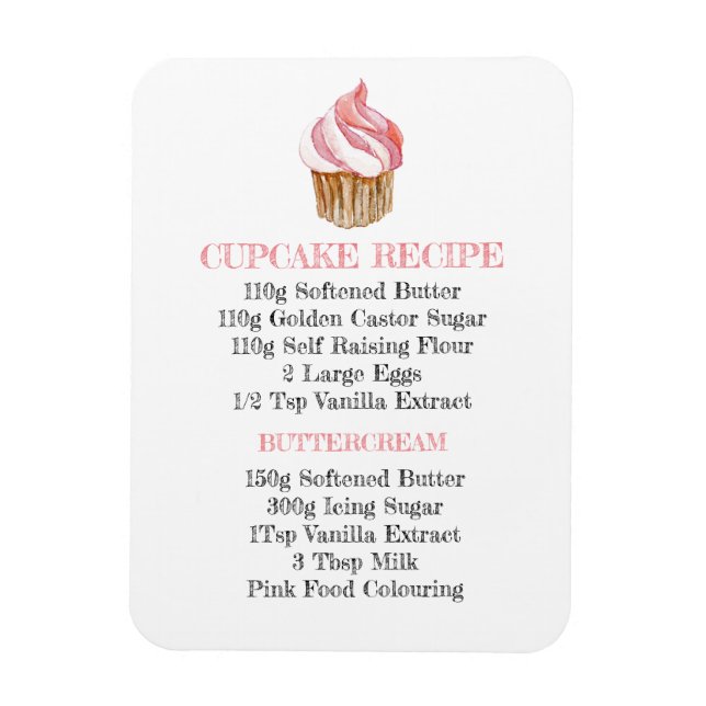 CUPCAKE RECIPE KITCHEN FLEXIBLE FRIDGE MAGNET (Vertical)