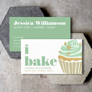 Cupcake Retro Green Gold Pastry Chef Bake Bold Business Card