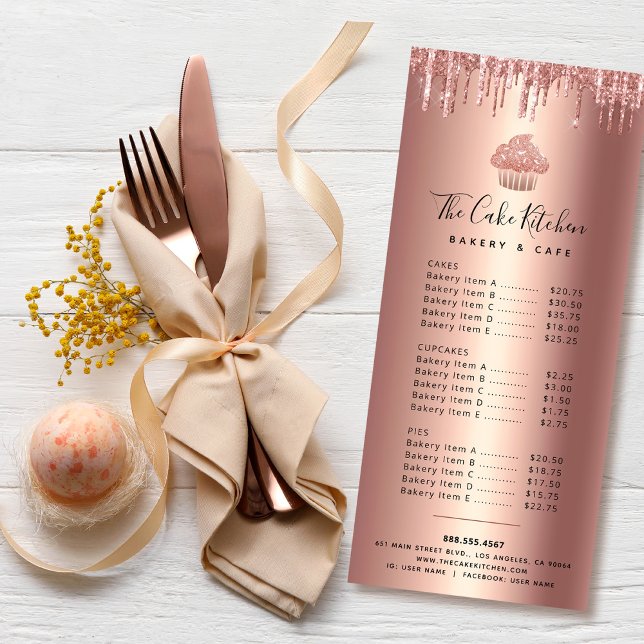 Cupcake Rose Gold Copper Glitter Bakery Chef Menu (Creator Uploaded)
