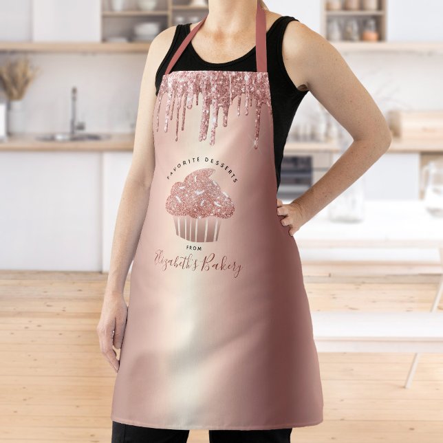 Cupcake Rose Gold Copper Glitter Drips Bakery Chef Apron (Creator Uploaded)