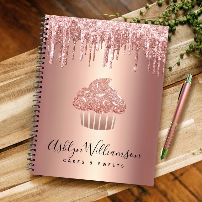 Cupcake Rose Gold Copper Glitter Drips Bakery Chef Notebook (Creator Uploaded)