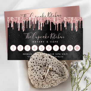 Cupcake Rose Gold Glitter Drips Bakery Chef Black Loyalty Card