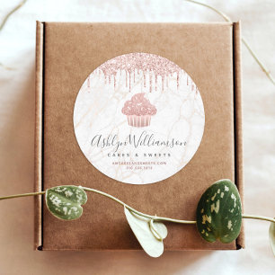 Cupcake Rose Gold Glitter Drips Marble Chef Bakery Classic Round Sticker