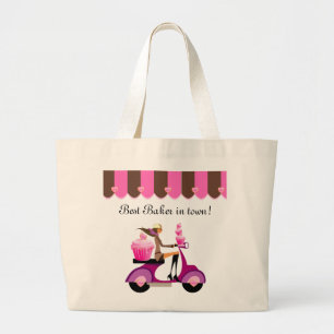 Cupcake Scooter Girl Pink Grocery Tote Bag