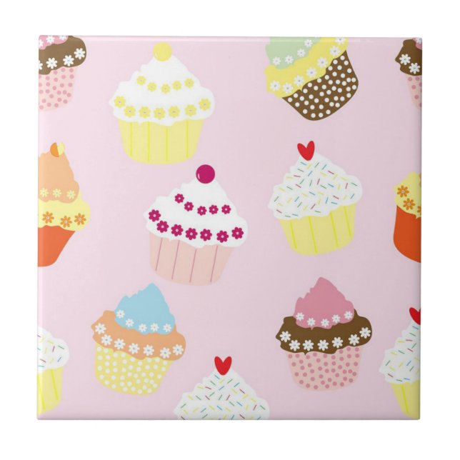 Cupcake Seamless Pattern Pastel Cute Ceramic Tile (Front)