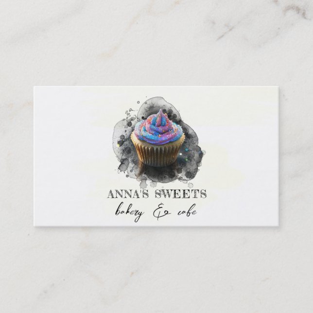 *~*  Cupcake Shop 3 QR Social Media Bakery Business Card (Front)