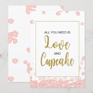 Cupcake Sign Bridal Shower   Pink and Gold Invitation