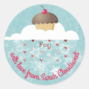 Cupcake snowflake clouds Christmas personalised Classic Round Sticker