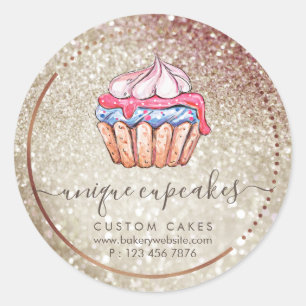 Cupcake Sparkle Glitter Gold Bokeh Classic Round Sticker