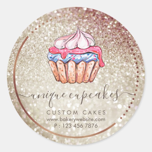 Cupcake Sparkle Glitter Gold Bokeh Classic Round Sticker (Front)