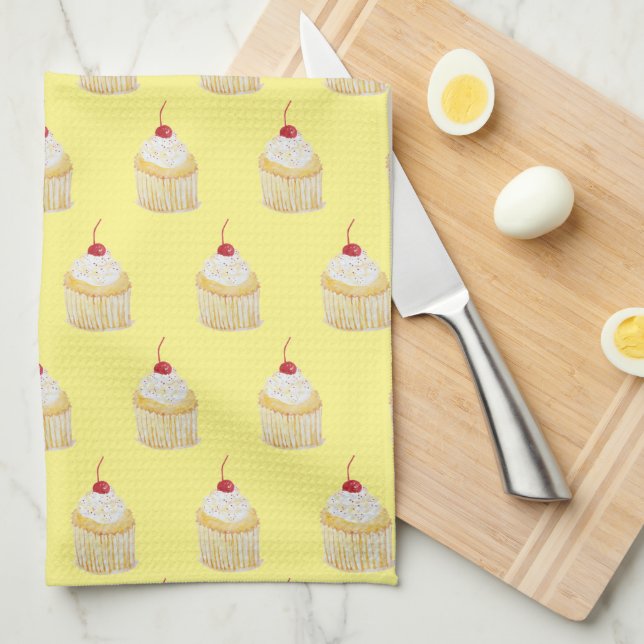 Cupcake Sprinkles Cherry Pattern Kitchen Towel (Quarter Fold)