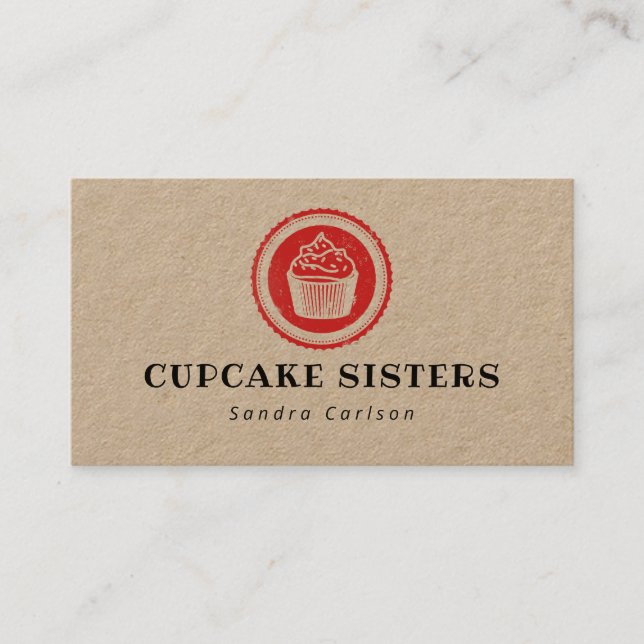 Cupcake stamp logo rustic kraft business card (Front)