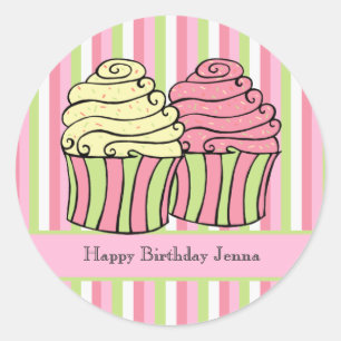 Cupcake Stripes Birthday Label Sticker