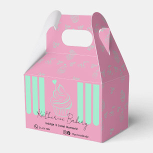 Cupcake Stripes Pink Mint Bakery Business Favour Box