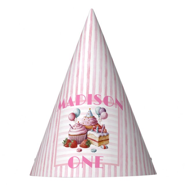 Cupcake sweet Birthday party girl Watercolor ONE Party Hat (Front)