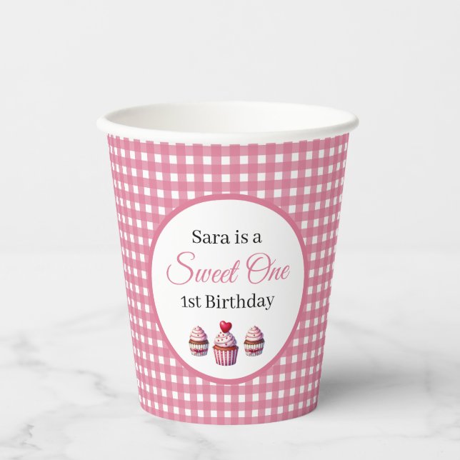 Cupcake Sweet One Girl 1st Birthday Party Paper Cups (Front)