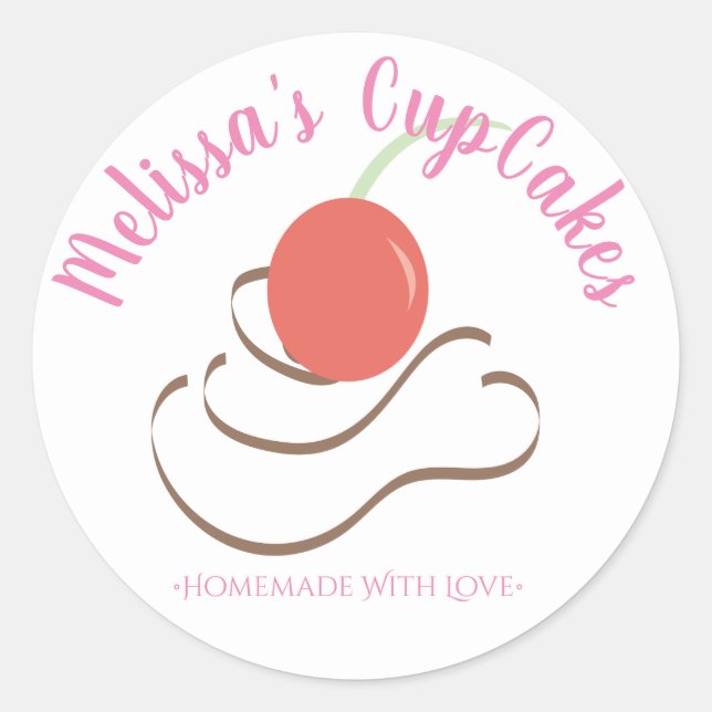 CupCake Swirl Cherry Homemade Bakery Classic Round Sticker (Front)