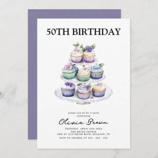 Cupcake Tea Party 50th Birthday Party Invitation