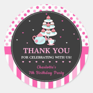 Cupcake Tea Party Birthday Pink Thank You Favour Classic Round Sticker