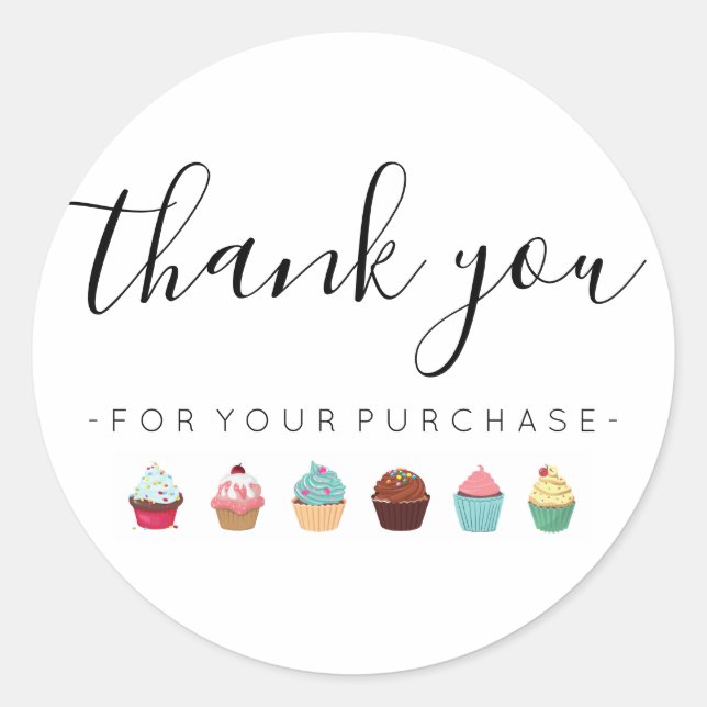 Cupcake Thank You for Your Purchase Classic Round Sticker (Front)