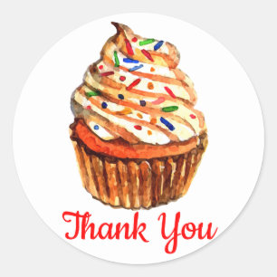 Cupcake  ThanK You Red Wedding Party Cupcakes Classic Round Sticker