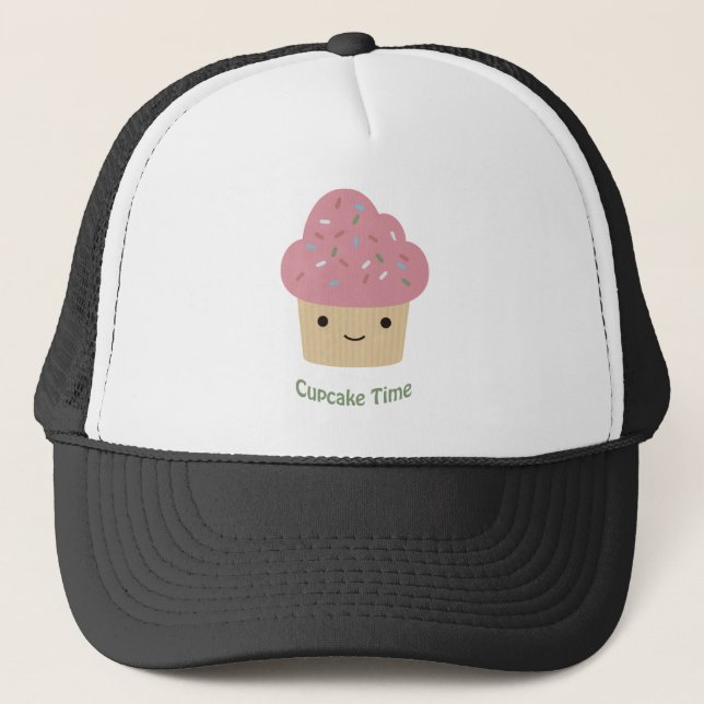 Cupcake Time! Cute Pink Cupcake Trucker Hat (Front)