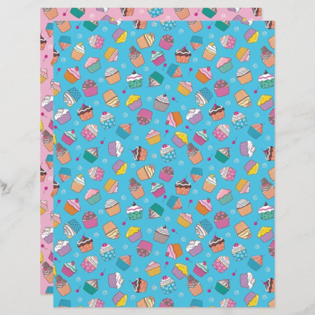 Cupcake toss print craft paper, two colour ways (Front/Back)