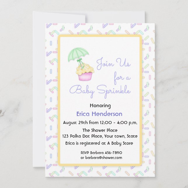 Cupcake, Umbrella, Baby Sprinkle Invitation (Front)