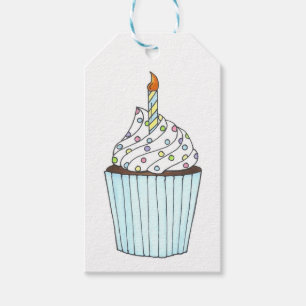 Cupcake w/ Candle Birthday Party Celebration Tags