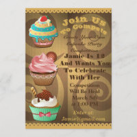 Cupcake Wars Bake Off Birthday Gold Swirl Invite