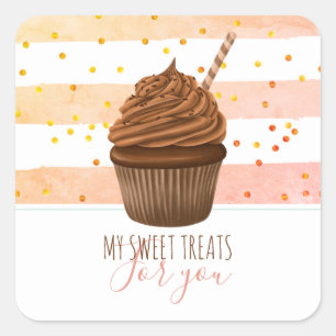 Cupcake Watercolor Stripes Glitter My Sweet Treats Square Sticker