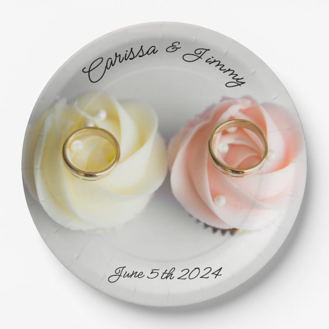 Cupcake wedding cake pink yellow paper plate (Front)