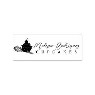 Cupcake Whisk Bakery Baker Script  Logo Rubber Stamp