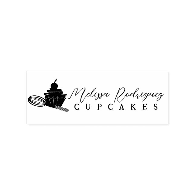 Cupcake Whisk Bakery Baker Script  Logo Rubber Stamp (Imprint)