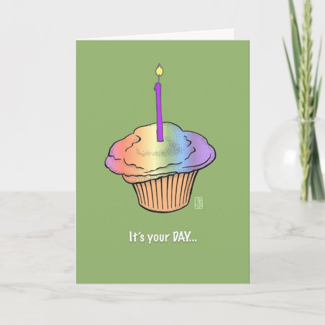 Cupcake with Candle Paint the Town Birthday Card (Front)