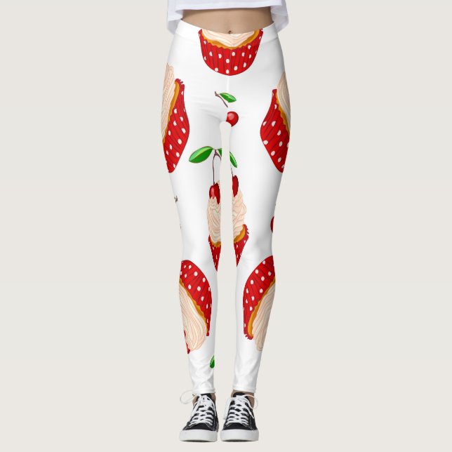Cupcake With Cherries Pattern Leggings (Front)