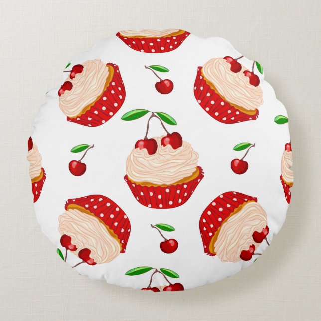 Cupcake With Cherries Pattern Round Cushion (Front)