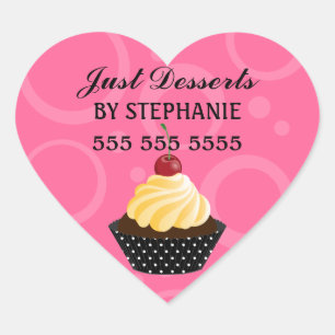 Cupcake with Cherry Bakery Heart Sticker