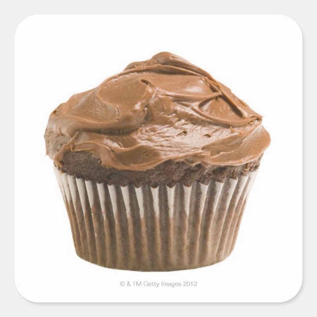 Cupcake with chocolate icing, studio shot square sticker (Front)