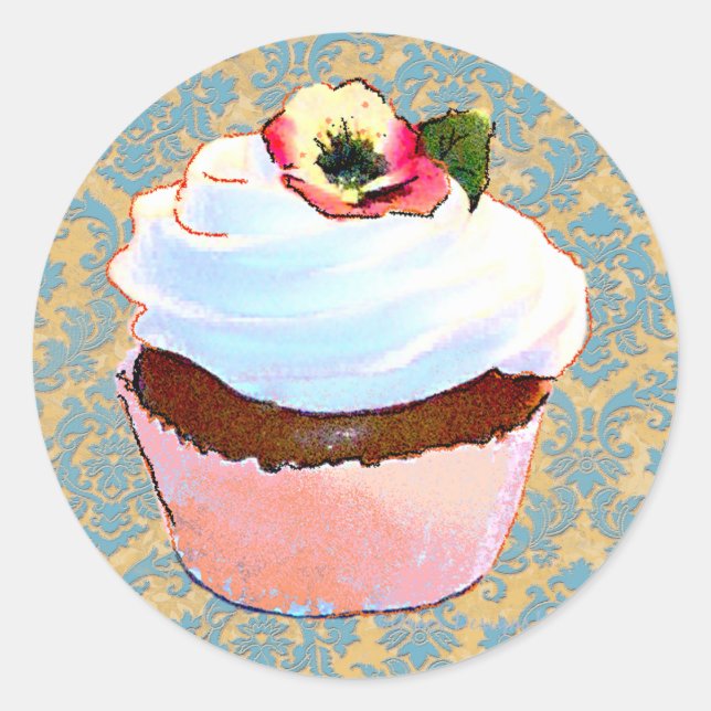 Cupcake with Pansy Art Design Stickers (Front)