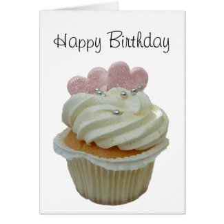 Cupcake with pink hearts card