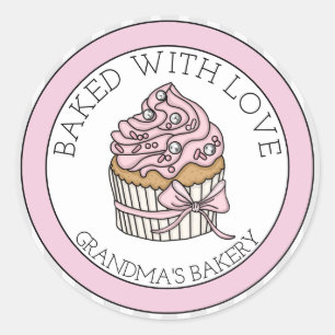 Cupcake with Silver Sprinkles Baked with Love Classic Round Sticker