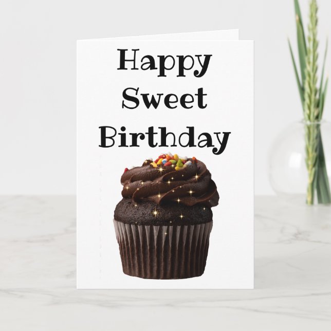  cupcake with sparkles happy sweet birthday card (Front)