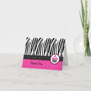Cupcake Zebra print Folded Thank you note cards