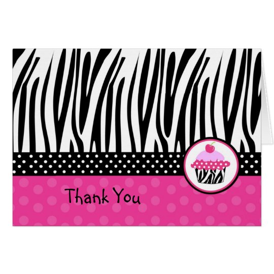Cupcake Zebra print Folded Thank you note cards
