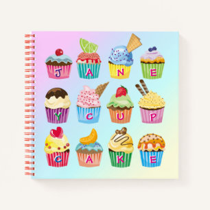 Cupcakes Add Your Name Monogram Muffin Cute Treats Notebook