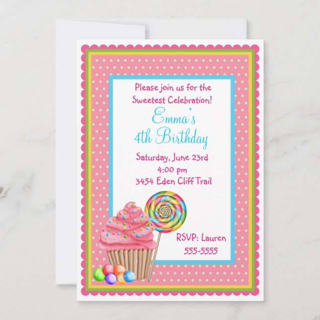 Cupcakes and Candy Birthday Invitations (Front)