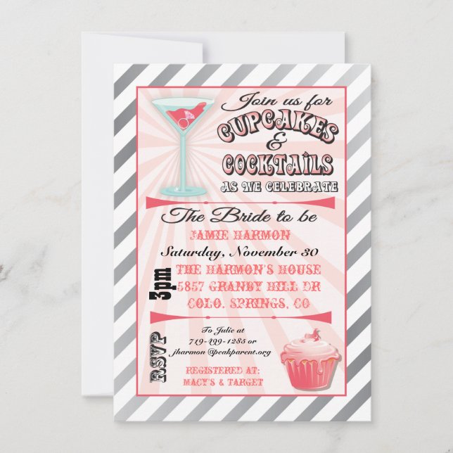 Cupcakes and Cocktails Bridal Shower Invitations (Front)