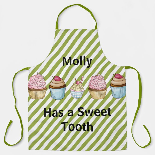 Cupcakes and Green Stripes Apron (Front)